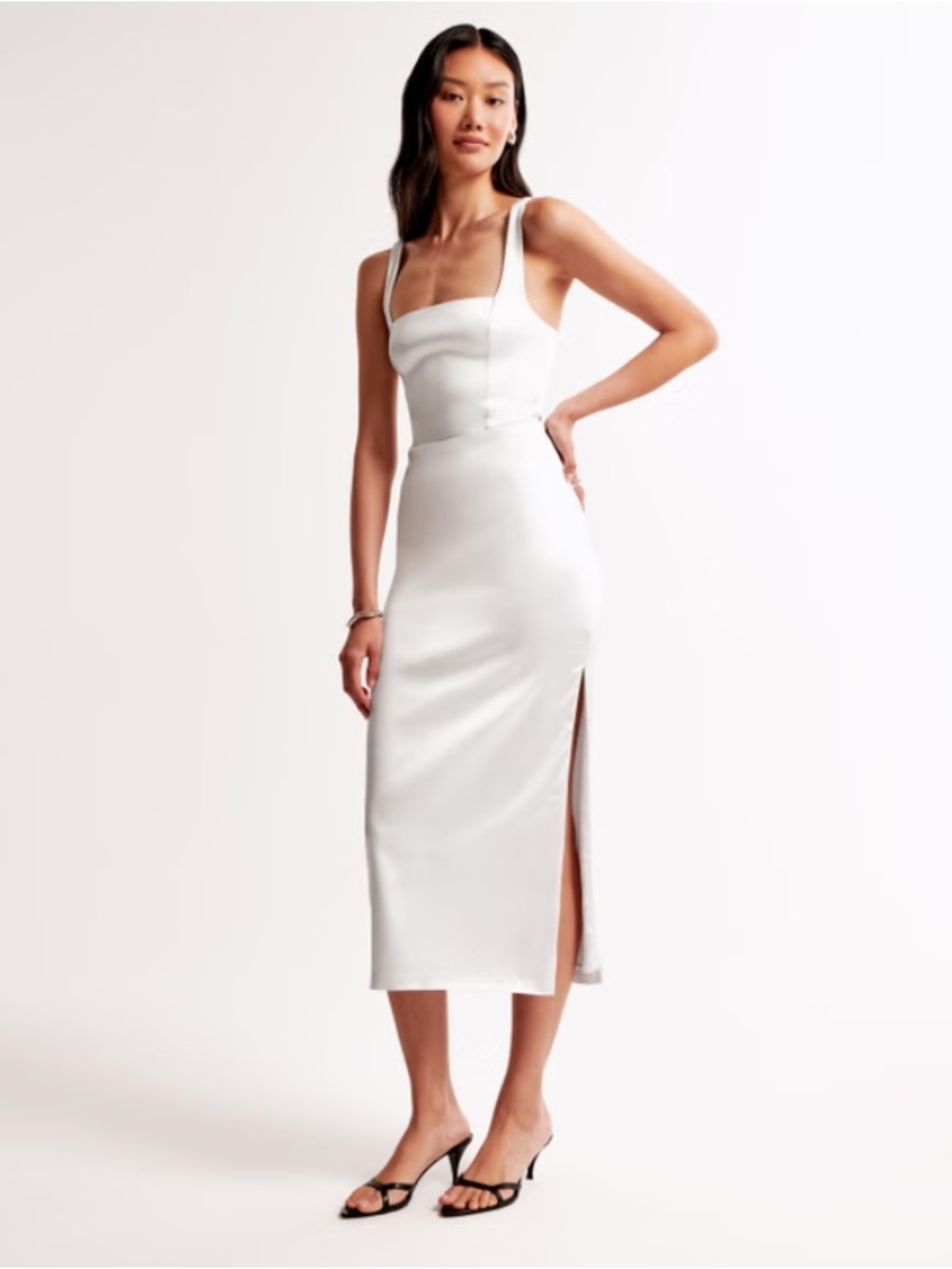 Abercrombie & Fitch Sculpting Stretch Satin Midi Dress